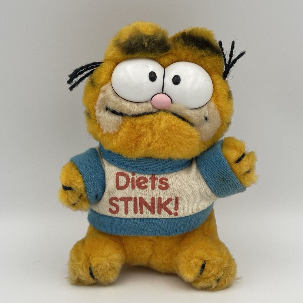 Vintage 80s Dakin 6” Garfield Plush Character Doll Diets Stink 1986